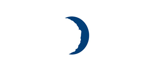 Blue crescent paper cutout, moon icon, waxing moon symbol, crescent moon icon symbol set on transparent background.