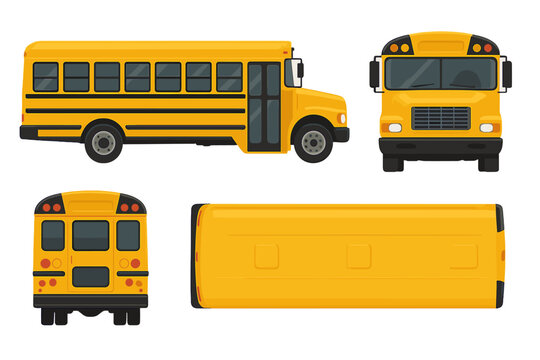 Yellow school bus set side front rear and top views