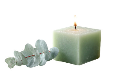 Beautiful candle with soft warm glow and detailed wax texture creating elegant atmospheric lighting effect, isolated on white background