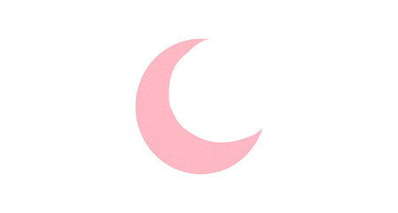 Pink crescent moon paper cutout, moon icon, waxing moon symbol, crescent moon icon symbol set on transparent background.