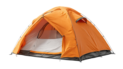 Tourist tent with durable fabric, sturdy frame, and essential outdoor structure arranged for clear presentation, isolated on white background