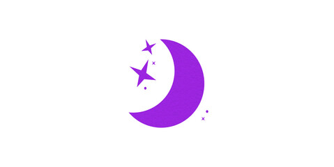 Purple crescent moon paper cutout, moon icon, waxing moon symbol, crescent moon icon symbol set on transparent background.
