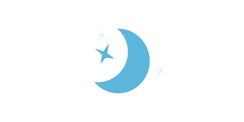 Light blue crescent paper cutout, moon icon, waxing moon symbol, crescent moon icon symbol set on transparent background.