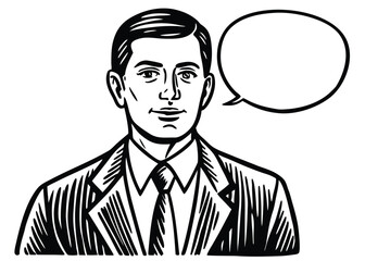 Retro Man in Suit Talking (Comic Style)