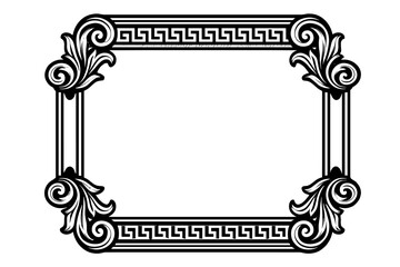 Ornate rectangular frame with acanthus scroll corners and Greek key border pattern