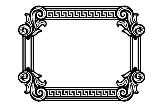 Ornate rectangular frame with acanthus scroll corners and Greek key border pattern