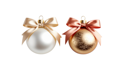 Dual variation Christmas ornament with ribbon bow bundle in clean widescreen layout isolated on transparent background
