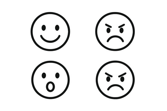 Four basic emotion icons featuring happy, surprised, and angry facial expressions