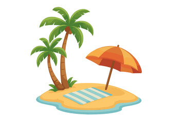 Obraz premium Vibrant tropical beach with palm trees and sun umbrella