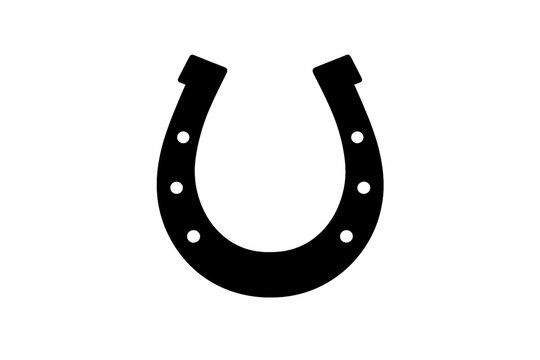 Black horseshoe icon with nail holes on a white background