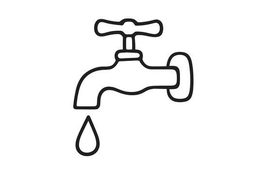 Minimalist outline icon of a dripping water faucet with cross handle