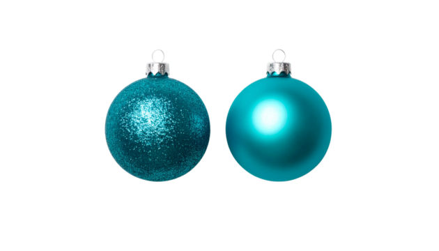 Dual variation shiny turquoise Christmas ornament ball bundle in widescreen layout isolated on transparent background