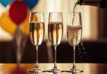 Pouring champagne into flutes at a festive celebration