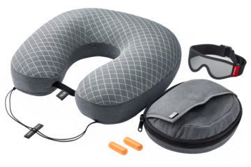 Travel neck pillow set with eye mask and ear plugs for comfortable rest time