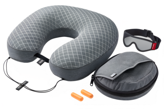 Travel neck pillow set with eye mask and ear plugs for comfortable rest time