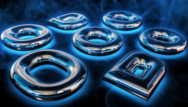 Stunning chrome torus shapes floating in a modern, abstract design concept - Powered by Adobe