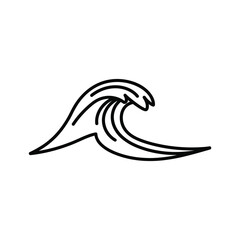 Simple black and white line drawing of a stylized ocean wave