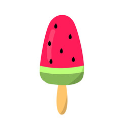 Watermelon ice cream logo. Summer ice cream icon. Cartoon flat style. Design element for web