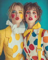 Modern Carnival Couture: High-Fashion Models in Playful Clown-Inspired Looks