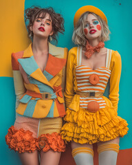 Modern Carnival Couture: High-Fashion Models in Playful Clown-Inspired Looks