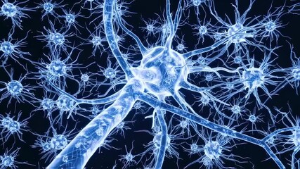 A blue, glowing neural network on a dark background - Powered by Adobe
