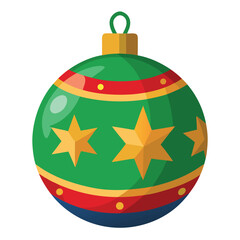 Green christmas ornament with stars and stripes isolated on