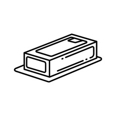 Simple line drawing of a rectangular bar of soap on a soap dish