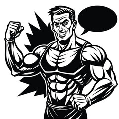 Pop Art Comic Bodybuilder Flexing Muscles Vector Illustration