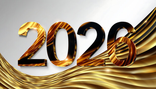 Elegant golden 2026 design with luxurious waves for sophisticated celebrations