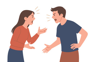 Angry couple arguing and shouting at each other in intense conflict