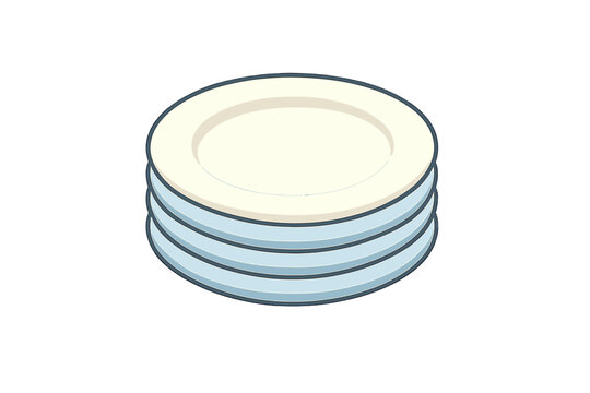 Isometric view of four stacked ceramic dinner plates