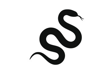 Stylized black silhouette of a coiled snake with forked tongue