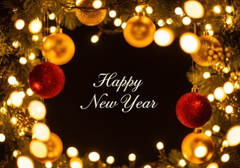 Happy new year message with glowing festive decorations
