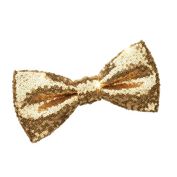 Sparkling gold sequin bow tie isolated on transparent background