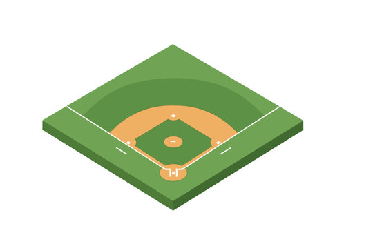Isometric baseball diamond infield layout with bases and surrounding grass