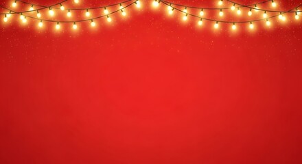 Christmas lights hanging on a red wall background