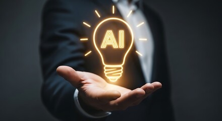 Unlock AI potential with illuminating idea in hand, a symbol of innovation and forward thinking for cutting-edge business strategies and technology solutions