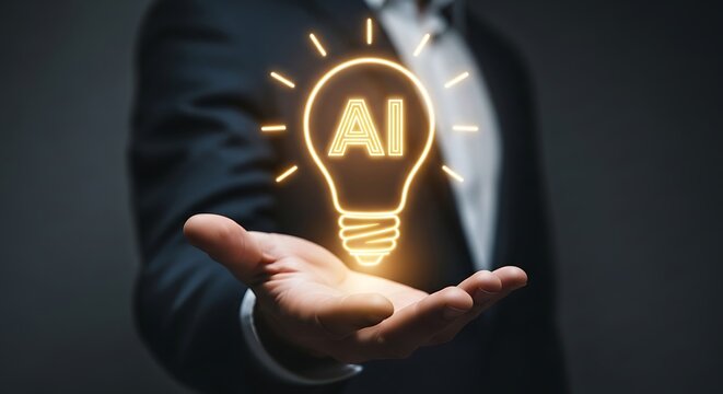 Unlock AI potential with illuminating idea in hand, a symbol of innovation and forward thinking for cutting-edge business strategies and technology solutions - Powered by Adobe