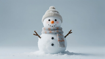 Obraz premium A clean sharp studio shot of a finished snowman decorated with simple unbranded accessories isolated against a cool white background