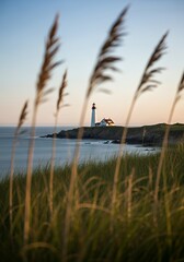 Breathtaking lighthouse view at dusk evokes coastal peace and serenity for travel inspiration or scenic backgrounds and serene natural beauty now