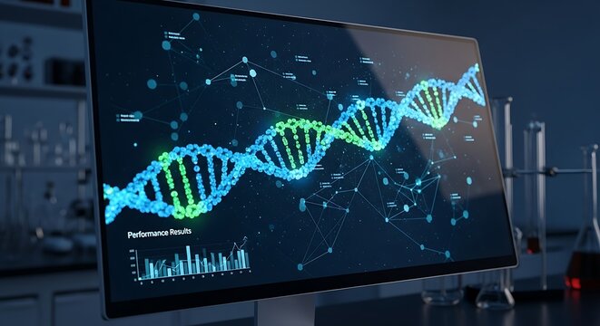 DNA Visualization on Computer Screen in Laboratory Setting.