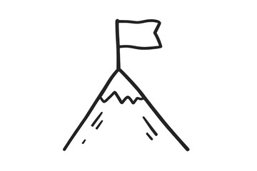 Mountain peak with flag planted on the summit symbolizing achievement and success