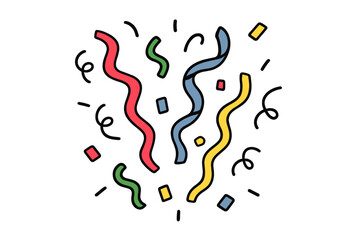 Colorful falling serpentine streamers and scattered confetti pieces