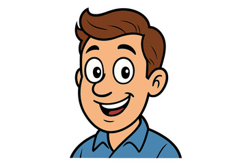 Cheerful cartoon character portrait of a friendly man with brown hair smiling broadly