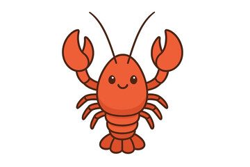 Cute red marine crustacean mascot with large pincers and antennae standing upright