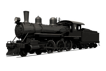 Obraz premium A detailed black vintage steam locomotive and coal tender isolated on white background