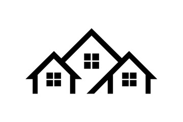 Abstract geometric black outline symbol representing a group of houses or residential property