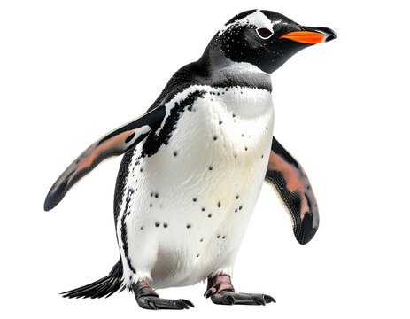 Gentoo penguin standing, isolated on white background, transparent PNG