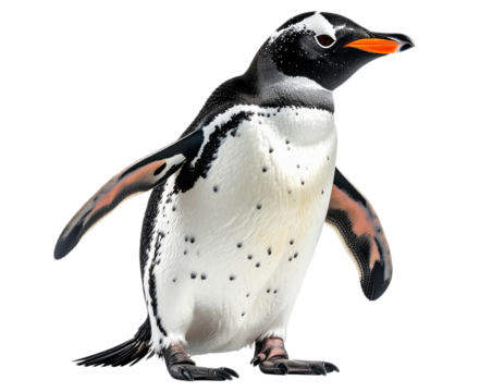 Gentoo penguin standing, isolated on white background, transparent PNG - Powered by Adobe