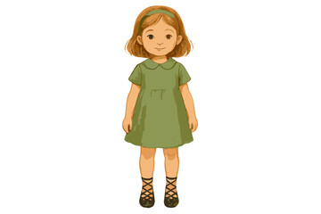 Full body portrait of a cute young girl wearing a green dress and matching headband